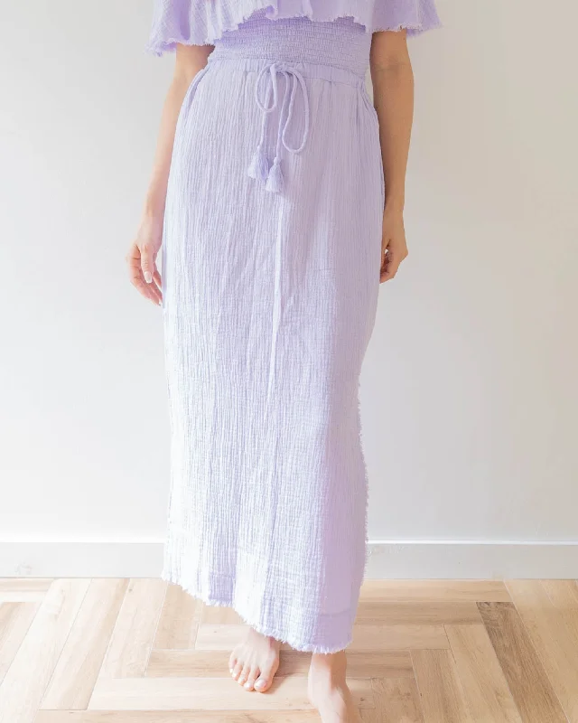 Fringe Side Slit Skirt / Lavender corduroy skirt textured