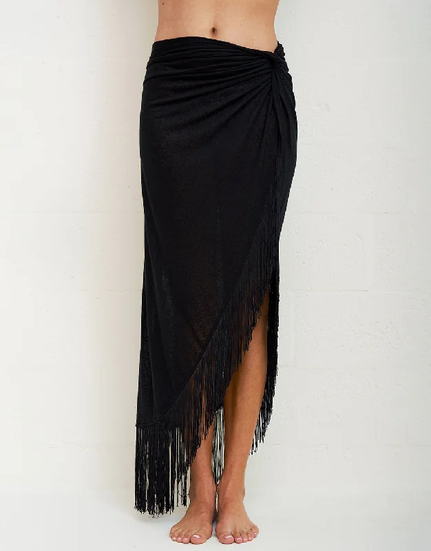 Fringed Sarong Skirt - Black summer skirt style