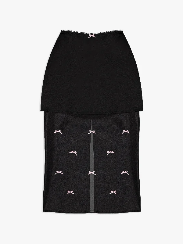 Harper Bow Tiered Skirt - Black Pink Bow spandex blend skirt