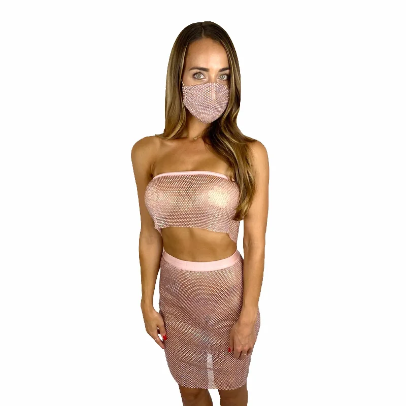 $$$ Honey Rose Gold Pink Mesh Jewel Skirt wool skirt breathable