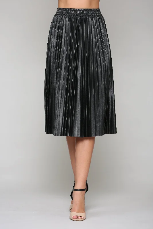 Lisa Pleated Leather Skirt silk skirt elegant