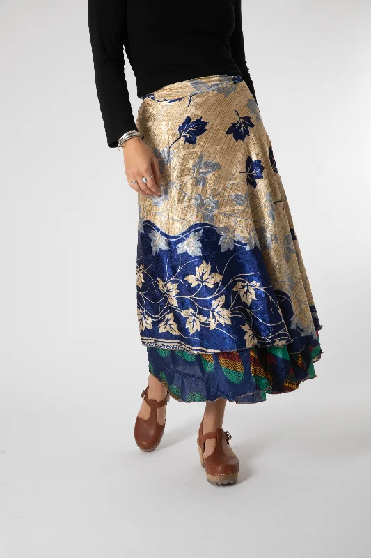 Long Sari Silk Wrap Skirt denim skirt casual