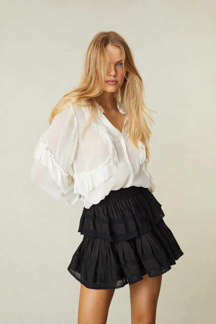 Ruffle Mini Skirt Black wool skirt warm