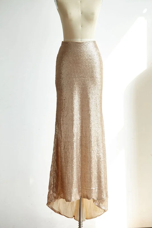 Matte Champagne Gold Long Sequin Fitted Skirt /Wedding Bridesmaid Skirt wool skirt thick