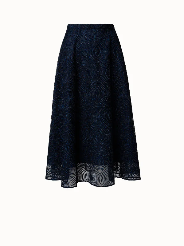 Metallic 3D Dot Embroidery Midi Skirt elastic waist skirt