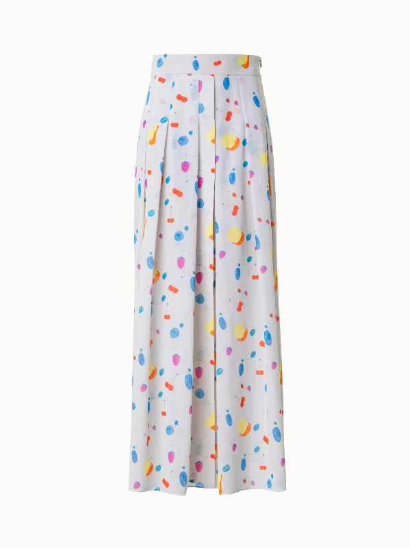 Midi Cotton Voile Pleated Skirt with Fruit Print asymmetrical skirt cut