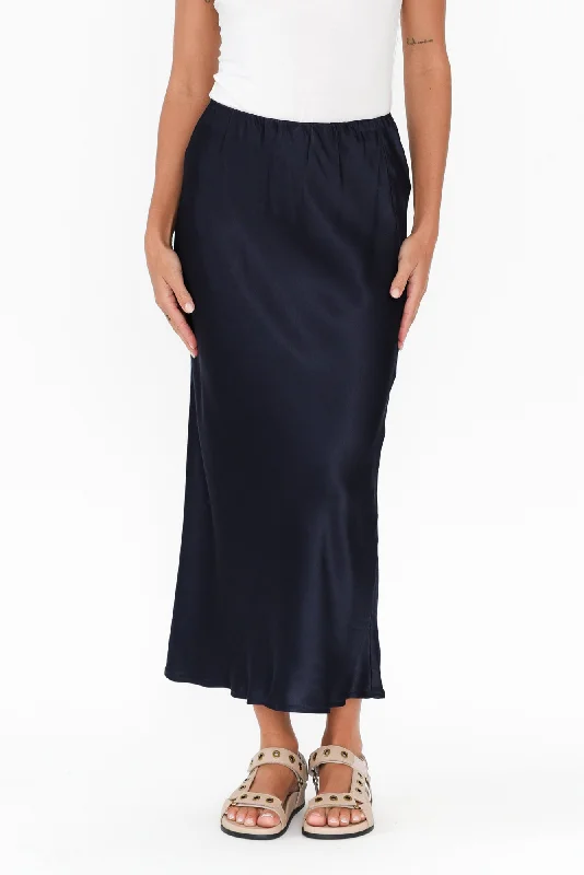 Minogue Navy Satin Bias Skirt midi skirt versatile