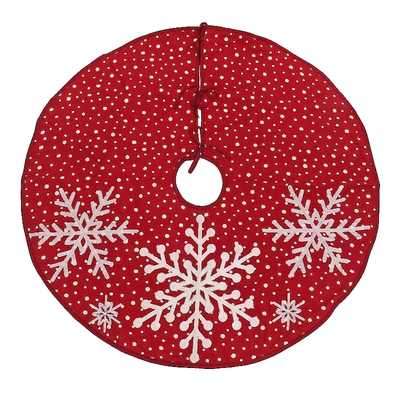 52 in. HGTV Home Collection Red Tree Skirt with Snowflake Embroidery and White Dots cashmere skirt plush