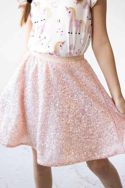 SALE Peach Sequin Twirl Skirt silk skirt sleek