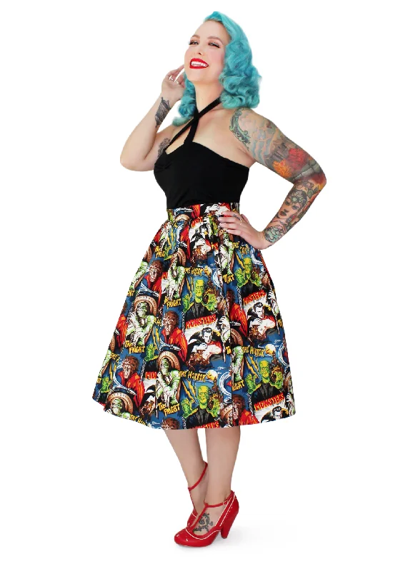 Pleated Circle Skirt - Hollywood Monsters lightweight skirt design