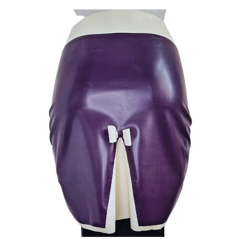 Purple & White Latex Kick Flare Pencil Skirt satin skirt smooth