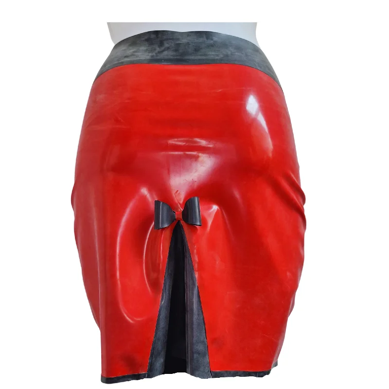 Red & Black Latex Kick Flare Pencil Skirt linen skirt light