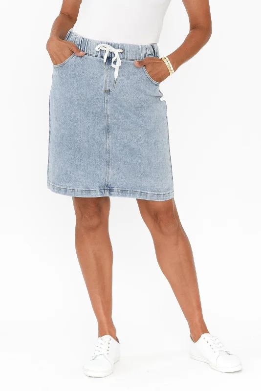 Rio Light Blue Denim Drawstring Skirt high waist skirt