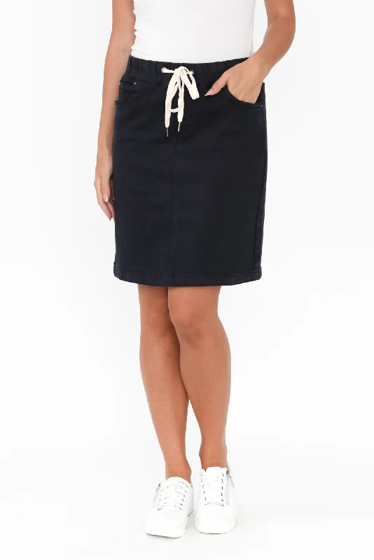 Rio Navy Denim Drawstring Skirt cashmere skirt fine