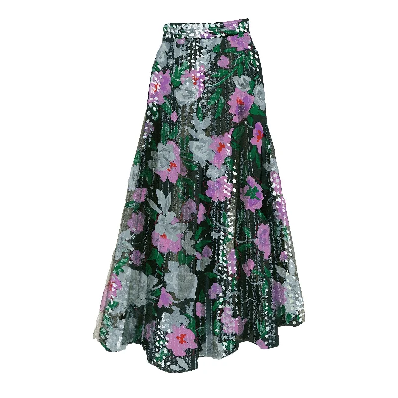 Roses and Sequins Maxi Skirt pleated skirt texture