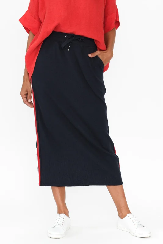 Stabilize Navy Trim Cotton Drawstring Skirt velvet skirt plush