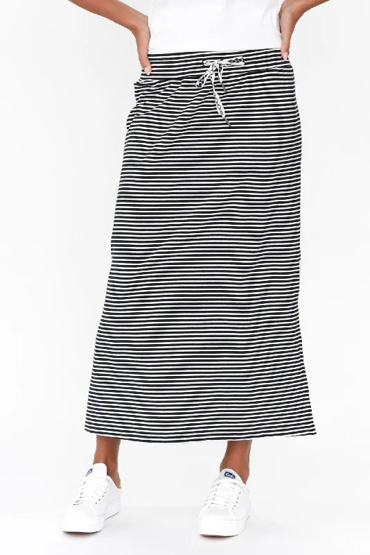 Travel Navy Stripe Cotton Maxi Skirt lightweight skirt design