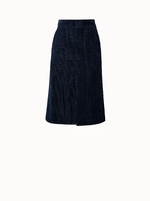 Washed Corduroy A-line Midi Skirt lace skirt elegant