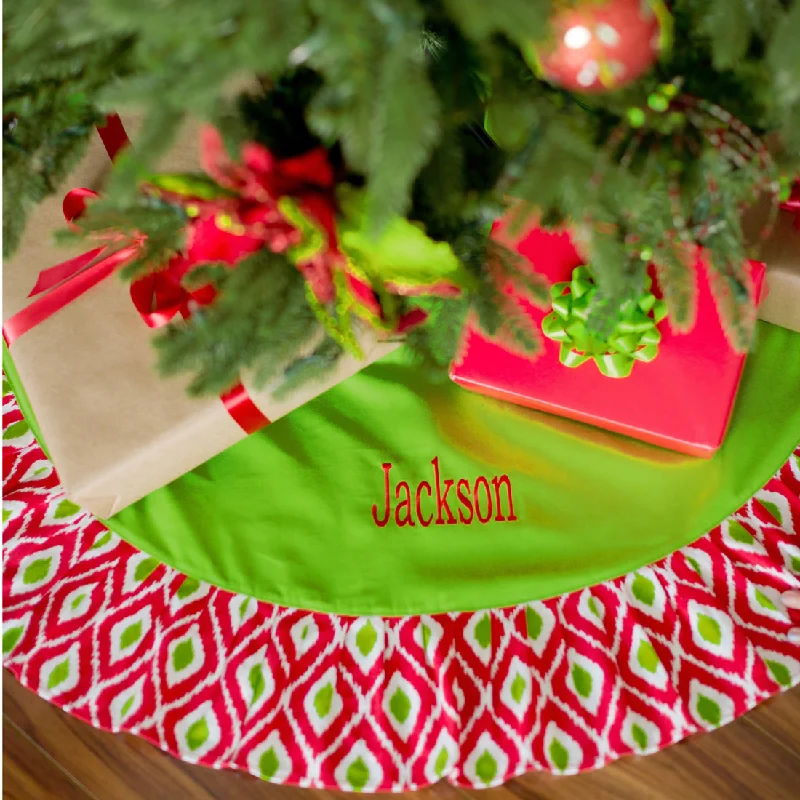 Red & Green Ikat Holiday Tree Skirt silk skirt sleek