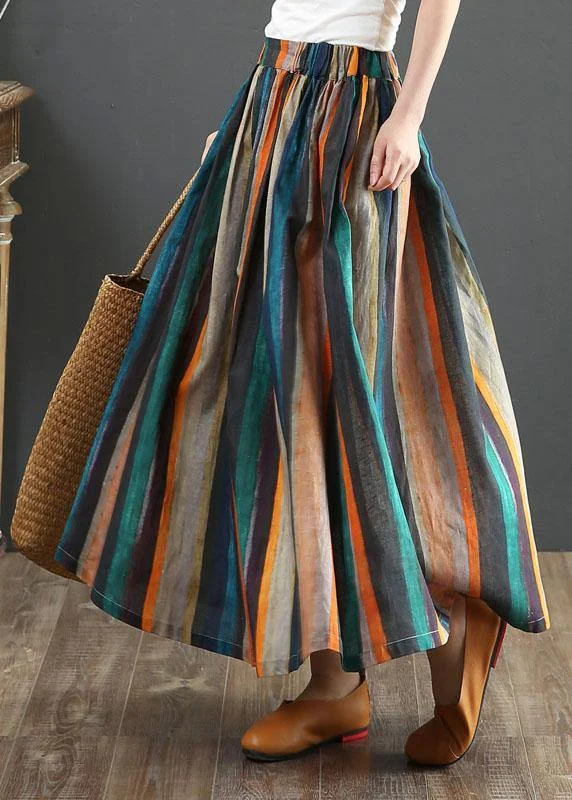 Women Striped A Line Retro Print Skirts Linen satin skirt smooth